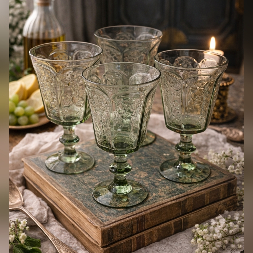 SALE! Vintage Lenox Pale Antique Green Goblets Set Of 4 - Picture 1 of 14